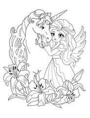 Coloring page The Unicorn and the Princess