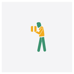 Stick Man with Box concept 2 colored icon. Isolated orange and green Stick Man with Box vector symbol design. Can be used for web and mobile UI/UX