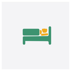 Man Sleeping concept 2 colored icon. Isolated orange and green Man Sleeping vector symbol design. Can be used for web and mobile UI/UX