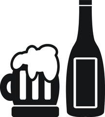 Beer mug and bottle vector icon on white background