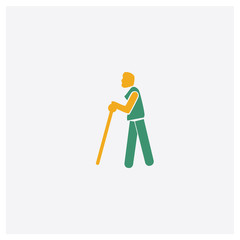 Blindman with Cane concept 2 colored icon. Isolated orange and green Blindman with Cane vector symbol design. Can be used for web and mobile UI/UX