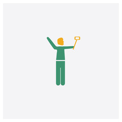 Man Taking a Selfie concept 2 colored icon. Isolated orange and green Man Taking a Selfie vector symbol design. Can be used for web and mobile UI/UX