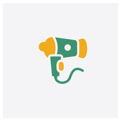 Hairdryer Facing Left concept 2 colored icon. Isolated orange and green Hairdryer Facing Left vector symbol design. Can be used for web and mobile UI/UX
