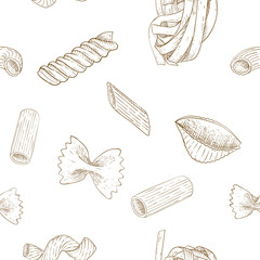 Pasta set. Black and white sketch seamless pattern