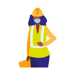 industrial worker woman working with face mask