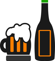 Beer mug and bottle vector icon