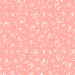 Beautiful pumpkin halloween thanksgiving seamless pattern, cute cartoon pumpkins hand drawn background, great for seasonal textile prints, holiday banners, backdrops or wallpapers - vector surface