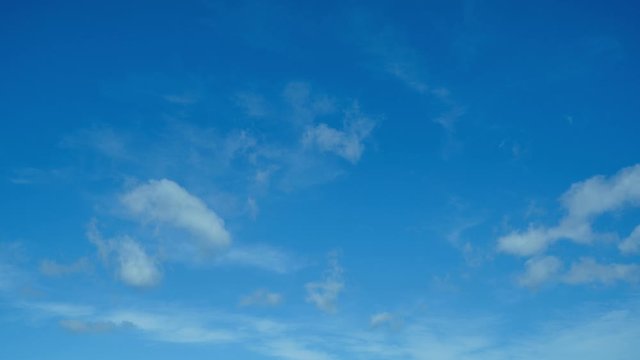 4k uhd seamless loopable time lapse of white fluffy clouds that flow continuously in loop from left to right in the blue sky