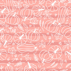 Beautiful pumpkin halloween thanksgiving seamless pattern, cute cartoon pumpkins hand drawn background, great for seasonal textile prints, holiday banners, backdrops or wallpapers - vector surface