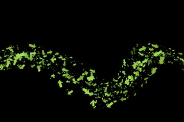 Abstract growing business trending chart made of green arrows isolated on black background. Succesful statistics trend concept