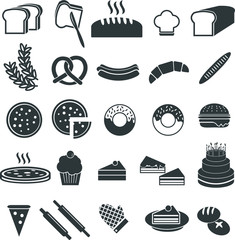 Pastry vector icon set, pretzel, croissant, bagel and others