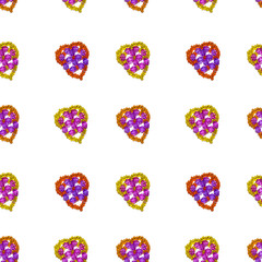 Seamless pattern with multicolored beaded hearts on a white background, handmade, beadwork concept. Shiny hearts made of beads. Valentines day or mothers day background