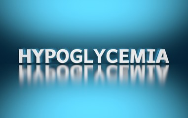 Medical term Hypoglycemia written in bold white letters on blue background. 3d illustration.