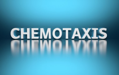 Scientific biological term Chemotaxis written in white bold letters on blue background. 3d illustration.