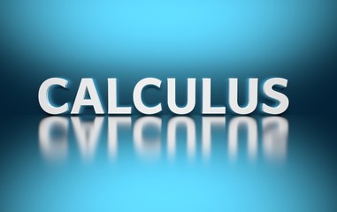 Large white word Calculus written in bold letters on blue background. 3d illustration.
