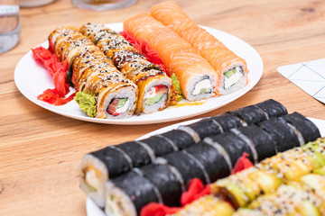 Set of Sushi roll. Japan sushi food.
