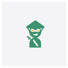 Ninja concept 2 colored icon. Isolated orange and green Ninja vector symbol design. Can be used for web and mobile UI/UX