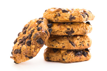 cookies with chocolate and hazelnuts on a white background