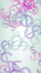 Multicolored translucent dollar signs on white background. Red tones. 3D illustration