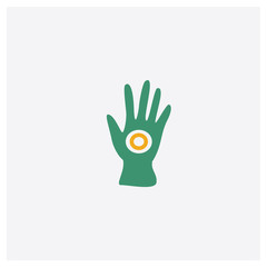 Henna painted hand concept 2 colored icon. Isolated orange and green Henna painted hand vector symbol design. Can be used for web and mobile UI/UX