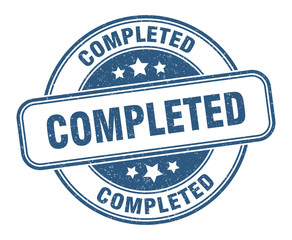 completed stamp. completed round grunge sign. label