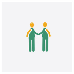 hand shake concept 2 colored icon. Isolated orange and green hand shake vector symbol design. Can be used for web and mobile UI/UX
