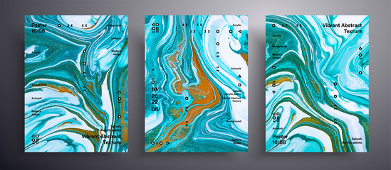 Abstract liquid banner, fluid art vector texture pack.Trendy background that applicable for design cover, poster, brochure and etc. Mint, white and golden creative iridescent artwork