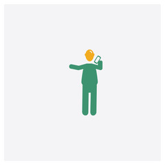 Man pointing concept 2 colored icon. Isolated orange and green Man pointing vector symbol design. Can be used for web and mobile UI/UX
