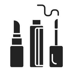 Lipstick and lip gloss black glyph icon. Decorative cosmetics sign. Beauty industry. Professional facial makeup. Pictogram for web page, mobile app, promo. UI UX GUI design element