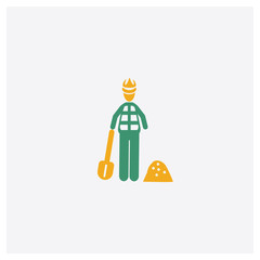 Construction worker concept 2 colored icon. Isolated orange and green Construction worker vector symbol design. Can be used for web and mobile UI/UX