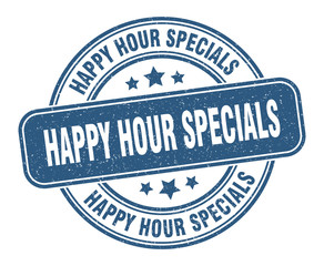 happy hour specials stamp. happy hour specials label. round grunge sign