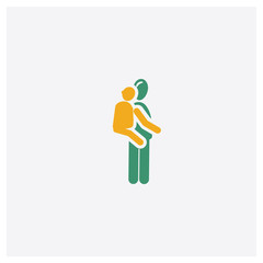 carrying on back concept 2 colored icon. Isolated orange and green carrying on back vector symbol design. Can be used for web and mobile UI/UX