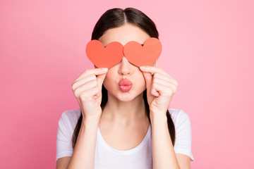 Close-up portrait of her she nice attractive lovely lovable flirty cheerful straight-haired girl...