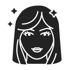 Beautiful women face with fashionable hairstyle black glyph icon. Avatar girl. Pictogram for web page, mobile app, promo. UI UX GUI design element