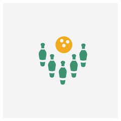 Bowling concept 2 colored icon. Isolated orange and green Bowling vector symbol design. Can be used for web and mobile UI/UX