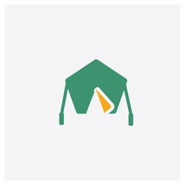 Camping tent concept 2 colored icon. Isolated orange and green Camping tent vector symbol design. Can be used for web and mobile UI/UX
