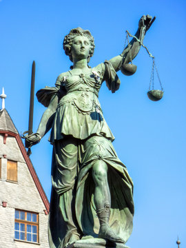 Statue Of Lady Justice In Frankfurt / Germany