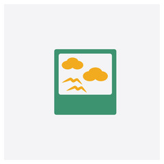 Polaroid concept 2 colored icon. Isolated orange and green Polaroid vector symbol design. Can be used for web and mobile UI/UX
