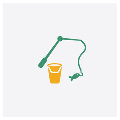 Fishing concept 2 colored icon. Isolated orange and green Fishing vector symbol design. Can be used for web and mobile UI/UX