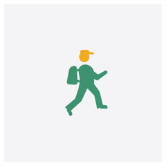 Hiking concept 2 colored icon. Isolated orange and green Hiking vector symbol design. Can be used for web and mobile UI/UX