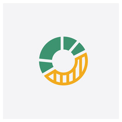Pie chart concept 2 colored icon. Isolated orange and green Pie chart vector symbol design. Can be used for web and mobile UI/UX