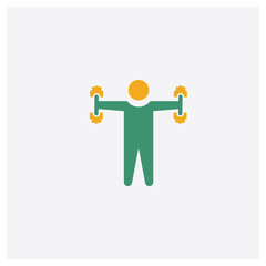 Dumbbells Exercise concept 2 colored icon. Isolated orange and green Dumbbells Exercise vector symbol design. Can be used for web and mobile UI/UX