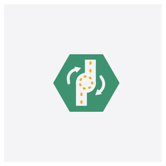 Roundabout concept 2 colored icon. Isolated orange and green Roundabout vector symbol design. Can be used for web and mobile UI/UX