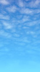 Blue sky background with white clouds. Cumulus white clouds in the clear blue sky in the morning. 3D illustration