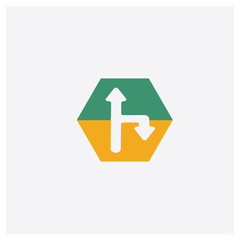 Turn right concept 2 colored icon. Isolated orange and green Turn right vector symbol design. Can be used for web and mobile UI/UX