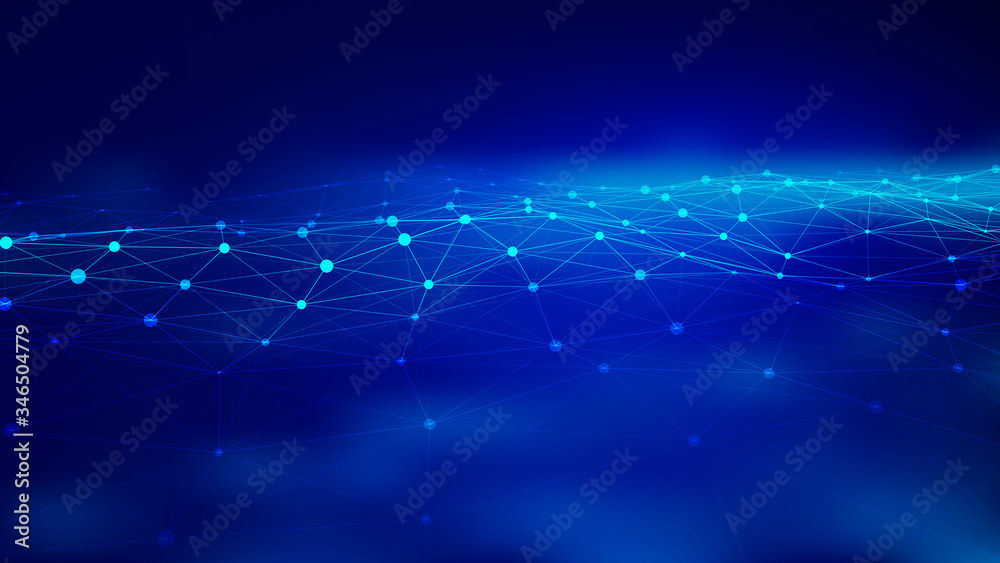 Leinwandbilder Futuristic blue vector illustration. Wave of particles. Abstract background with a dynamic wave. Artificial intelligence. Big data.