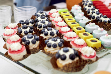 dessert with blueberries, a basket dessert, beautiful, with air cream, delicious for welcome snacks for each guest