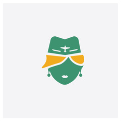 Stewardress Head concept 2 colored icon. Isolated orange and green Stewardress Head vector symbol design. Can be used for web and mobile UI/UX