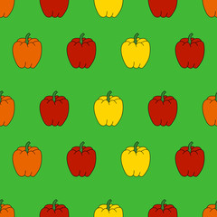 Seamless pattern of paprika. Orange, yellow and red. Vector illustration.