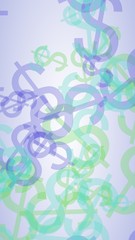 Multicolored translucent dollar signs on white background. 3D illustration